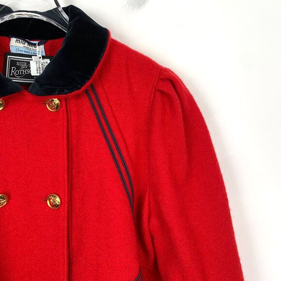 Vintage Miu Miu Girls Red Wool Blend Double-Breasted Coat W/ Velvet Collar & Bow - Picture 3 of 8